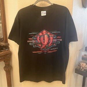 Vintage HANES Sedona 1993 Metallic Gold Red Chili Graphic T-Shirt Size Large